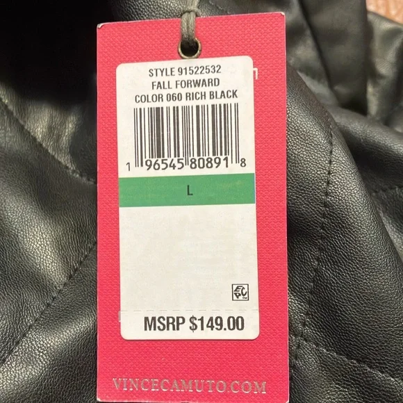 Vince Camuto NWT Faux Leather Buttery Soft Quilted Cropped Jacket Black Large - Picture 4 of 5